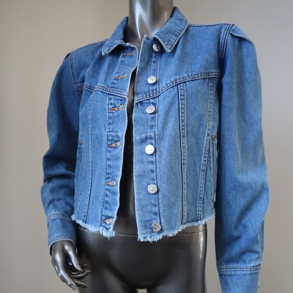 Veronica Beard Blue Denim Jacket Sweeney Cropped Raw Hem Size Large New Tag $428 - Picture 4 of 7